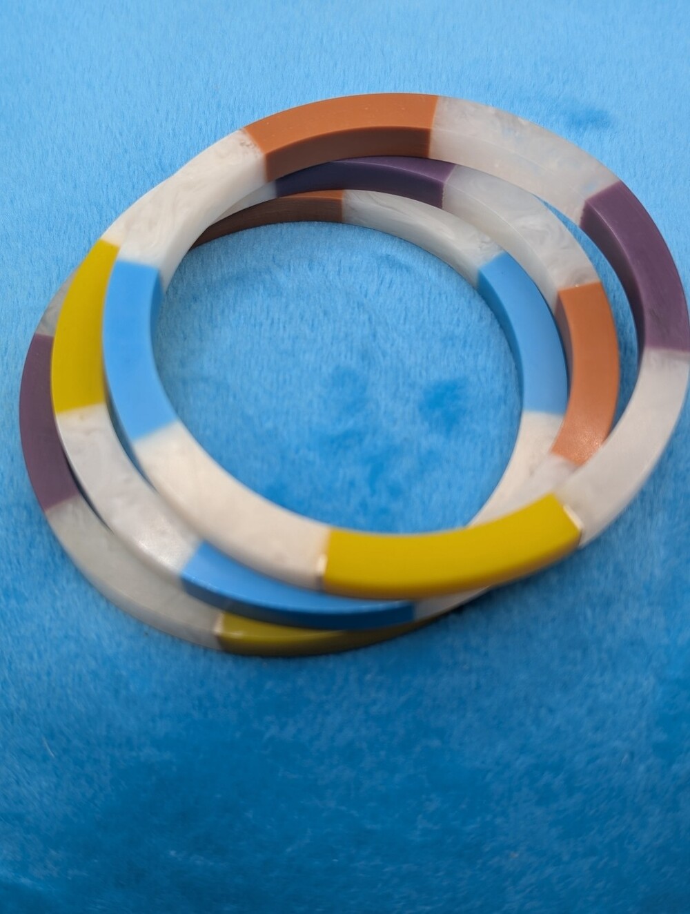 Plunder Colorblock Resin Bangle Trio in Yellow, Blue, Purple, Orange, Cream